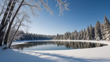 Et frosset isvann i et vinterlandskap.