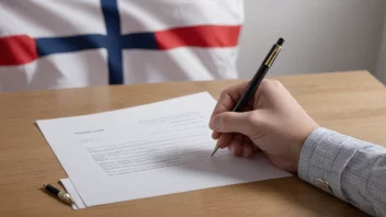 En person som signerer en kontrakt, med et norsk flagg i bakgrunnen, som representerer ideen om frihet til å inngå avtaler uten statlig innblanding.