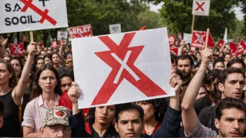 En person som holder et skilt med en antisosialistisk slagord, med en rød 'X' gjennom et sosialistisk symbol i bakgrunnen.