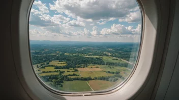 Et stort flyvindu med utsikt over et vakkert landskap utenfor