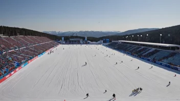 En langrennsarena med skiløpere som konkurrerer i et arrangement.