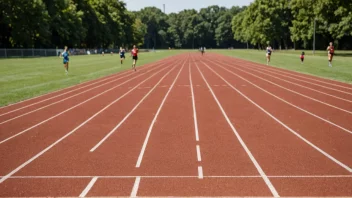 Et bilde av et felt med en løpebane eller en sti som går gjennom det, med utøvere eller løpere som konkurrerer eller trener i bakgrunnen.