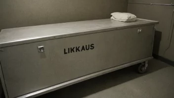 Et likhus med en skilt som sier 'Likhus' på norsk.