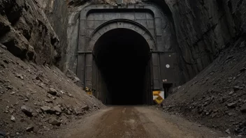 En stor og imponerende gruveåpning med en mørk tunnel.