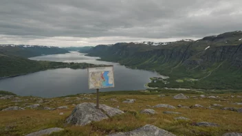 Et idyllisk norsk landskap med en liten landsby eller et landemerke i bakgrunnen.