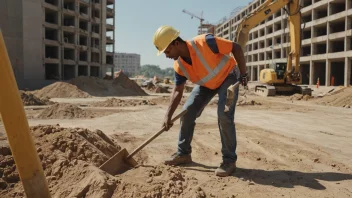 En person som utfører fysisk arbeid på en byggeplass.