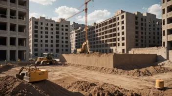 En byggeplass med en fundament laget av jord.