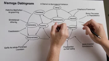 En person merker et diagram med ulike termer og begreper, og viser hvordan betegnelser brukes til å beskrive og identifisere noe spesifikt.