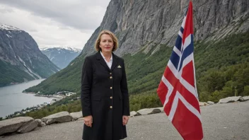 En person med etternavnet Henies som står foran et norsk flagg.