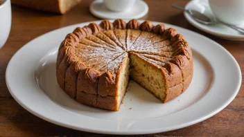 En deilig staupa-kake på en tallerken, med en kopp kaffe i bakgrunnen.