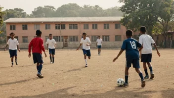 Barn som spiller fotball på en skolegård.