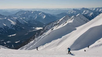 Et vakkert vinterlandskap med mennesker som driver med ulike snøsporter.