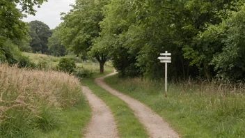 Et fredelig og rolig bilde av en svingete sti i et landlig område.