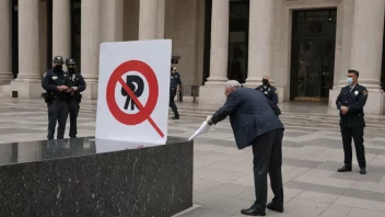 En person fjerner et politisk symbol fra et offentlig sted, illustrerer begrepet avpolitisering.