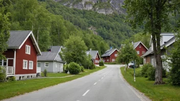 En rolig lokalvei i en norsk by.