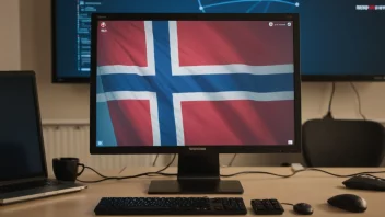 En dataskjerm som viser flere programmer med et norsk flagg.