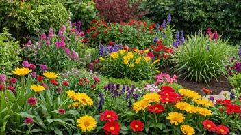 En vakker hage med en variasjon av blomster og planter, som viser hvordan en frøblanding kan brukes til å skape et unikt og fargerikt utendørsområde.