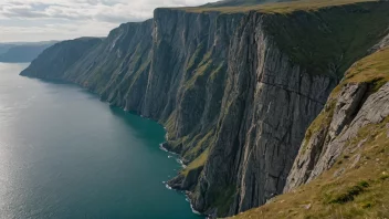 Et dramatisk landskap med en bratt klippe og en skarp kant, med vann nedenfor