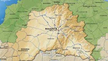 Et kart over Romania med dets geografiske egenskaper.