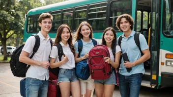 En gruppe studenter på en bussreise under skoleferien.