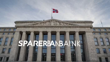 En norsk bank med en skilt som leser 'Sparebank' i forgrunnen, som symboliserer reguleringen av sparebanker i Norge.