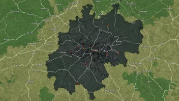 Et kart over Ruhr-distriktet i Tyskland, som viser dets industrielle områder og kullproduksjonssteder.