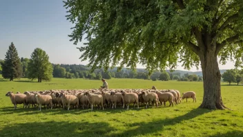 En gjeter samler sauer i et vakkert landskap