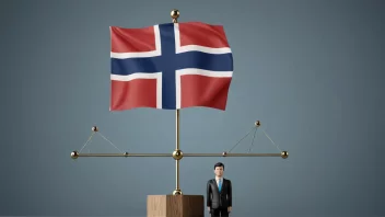 En bilde av en forretningsstruktur eller -modell med et norsk flagg i bakgrunnen