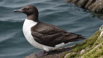 En lomvi som svømmer i havet, med vingene spredt vidt og fjærene glinsende i sollyset.