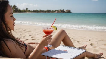 En person som nyter ferien sin, slapper av på en strand med en drink.