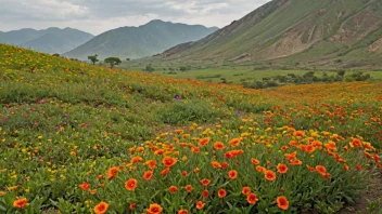 Et landskap som kommer til liv med blomstrende blomster og grønnskap.