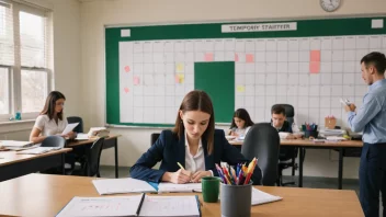 En scene som viser behovet for midlertidige arbeidere eller vikarer i en skole eller kontorsetting.