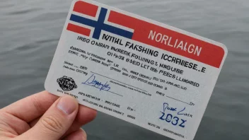 En fisketillatelse med et norsk flagg i bakgrunnen, som symboliserer tillatelsen til å fiske i norske farvann.