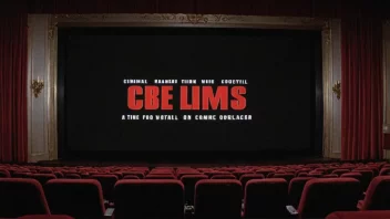 En filmnavn på en kino skjerm med en filmstripe i bakgrunnen