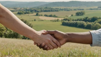 To personer som håndhilser i et fredelig landskap.