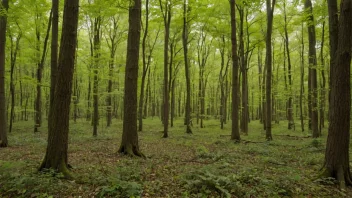 Et livlig løvskog-økosystem med en blanding av treslag, en frodig undervegetasjon og en rekke dyrearter.