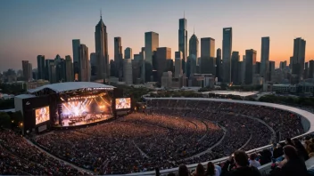 En musikkarena i hjertet av en by, som vertskap for en stor konsert eller festival.