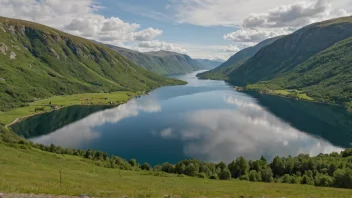 Et pittoreskt landskap av Tornes i Norge, med en rolig innsjø og omkringliggende åser.