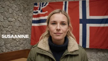 En kvinne med et norsk flagg i bakgrunnen, som representerer navnet Susanne.