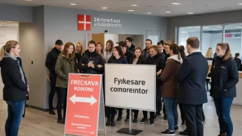 Et norsk arbeidskontor med en skilt som leser 'Fylkesarbeidskontor'.