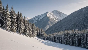 Et vakkert vinterlandskap med snøkledde fjell og trær.