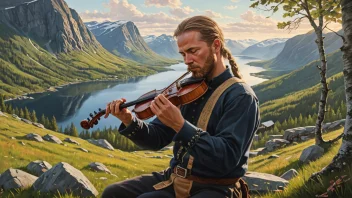 Et bilde av Myllarguten, en legendarisk figur i norsk folkemusikk, som spiller hardingfele.