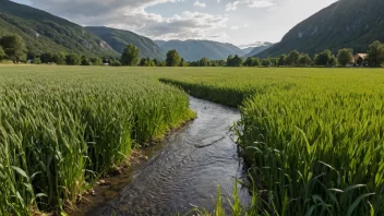 Et vakkert landskap av en hveteåker i Norge.