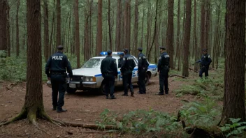 En gruppe mennesker som leter etter noe i en skog.