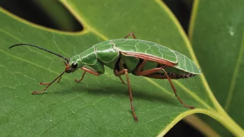 Et lite insekt på et blad, med et forstørrelsesglass som zoomer inn på insektet.