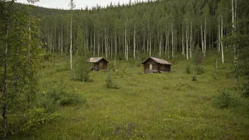 Et fredelig norsk skoglandskap med ospetrær og en liten trehytte.