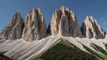 Dolomittene fjellkjede i Nord-Italia, kjent for sine bratte klipper og unike geologi.