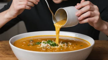 En person spiser en bolle suppe og lager en høy slurpende lyd