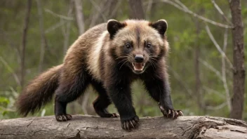 En ung jerv i sitt naturlige habitat, som viser sin kraft og smidighet.