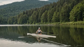 En person som ror en sculler på en innsjø.